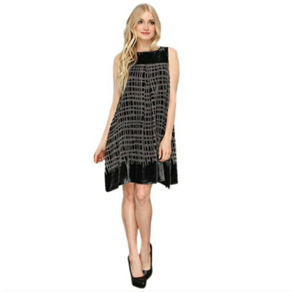 MUSE Charcoal Burnout Velvet Velour Fly Away Sleeveless Gray Dress 6 (Small) NWT